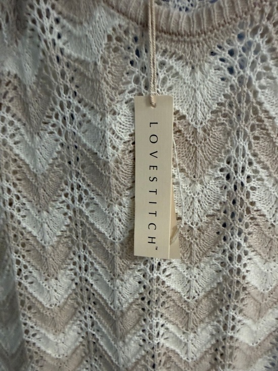 lovestitch Beige and Cream Chevron Open-Knit Scoop Neck Sweater - Picture 3 of 3